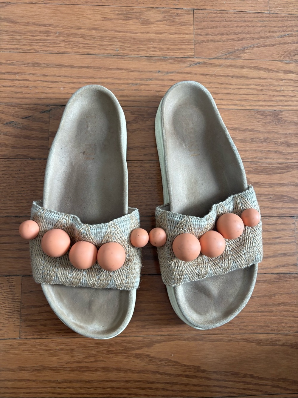 INUIKII Neutral Beige Slide Sandals with Peach Beads